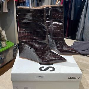 Schutz Asya Crocodile-Embossed Leather Bootie
